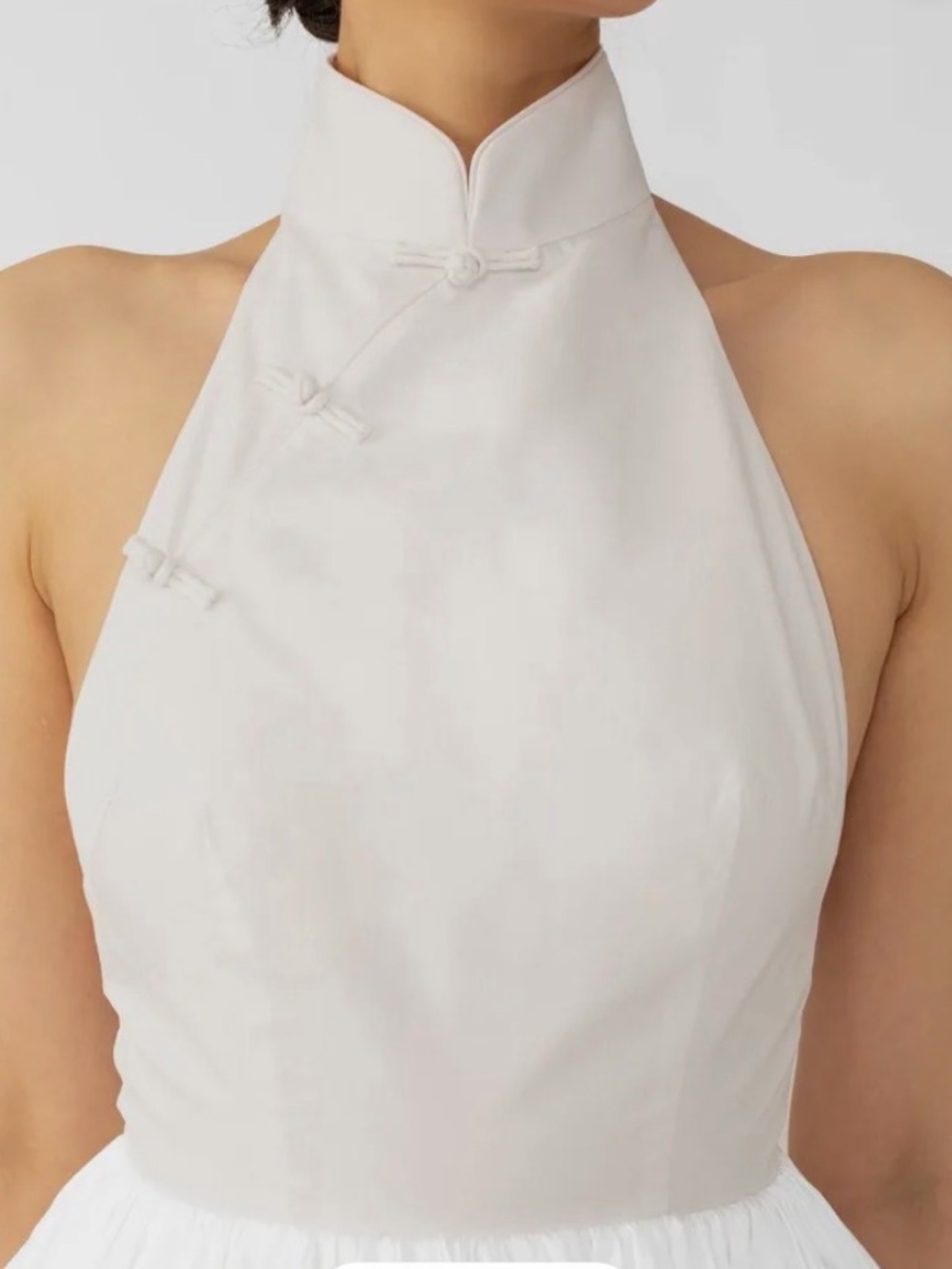 White Halter Neck Mini Dress with Mandarin Collar